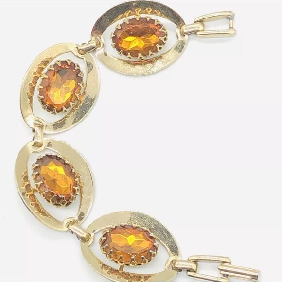 Vtg Unmarked SELRO SELINI? Yellow Amber Glass 4 Links Bracelet 7.25 - Picture 3 of 4
